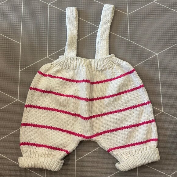 Vintage Handknit Pink and White Striped Toddler Romper - Picture 4 of 7
